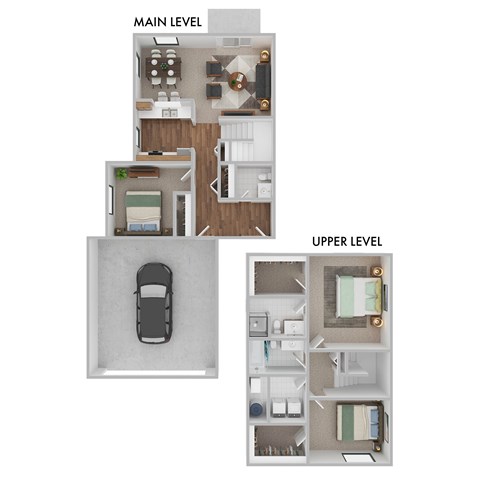 A diagram shows the layout of a car with a main level and an upper level.